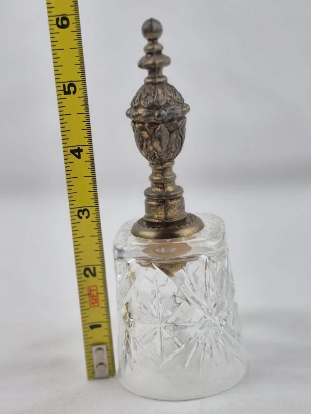 Vintage Hand-Cut Lead Crystal Dinner Bell Ornate Pewter Handle